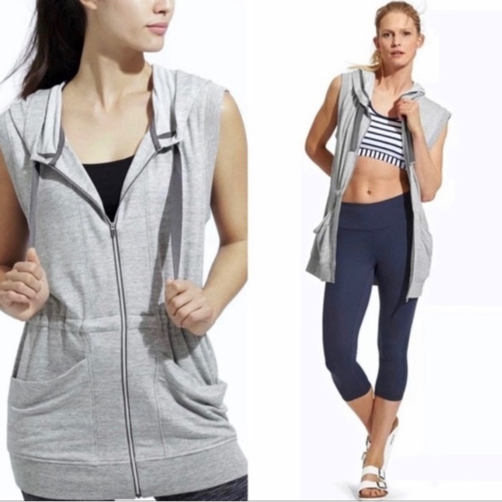 Athleta Lotus Grey Jersey Hoodie Vest Small